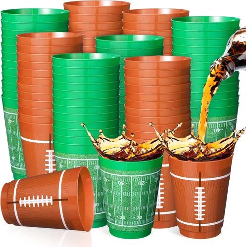 Miniatura 8 de Nuenen Juego de 24 tazas de plástico de fútbol de 16 onzas, juego de fiesta de fútbol con temática de rugby, taza esmerilada de plástico