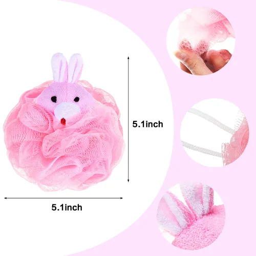 Miniatura 2 de Boao Paquete de 8 esponjas de lufa para niños, lindas esponjas de baño de lufa de dibujos animados, de malla de animales, puf de lufa para niños