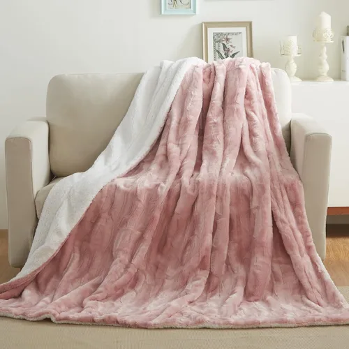 Miniatura 10 de Tache - Manta de piel sintética gris para sofá, manta mullida con textura burbujeante a rayas en relieve, cálida, súper suave y esponjosa, manta