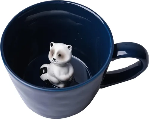 Miniatura 13 de DIHOclub Taza de cerámica de panda con animal 3D oculto, taza de figura de animal de dibujos animados hecha a mano, taza linda, regalo de Navidad
