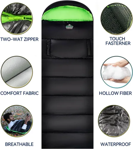 Miniatura 3 de Saco de dormir para adultos y niños de 4 estaciones, cálido, impermeable y ligero, ideal para camping, mochilero y senderismo