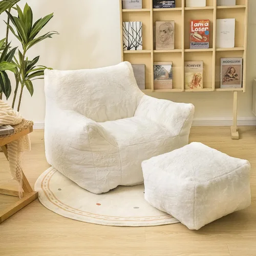 Miniatura 9 de Cvortll Silla de Puf con Otomana, Sillas de Puf con Reposobrazos y Relleno, Silla de Puf Ultra Suave y Esponjosa de Pelo Sintético con Reposapiés