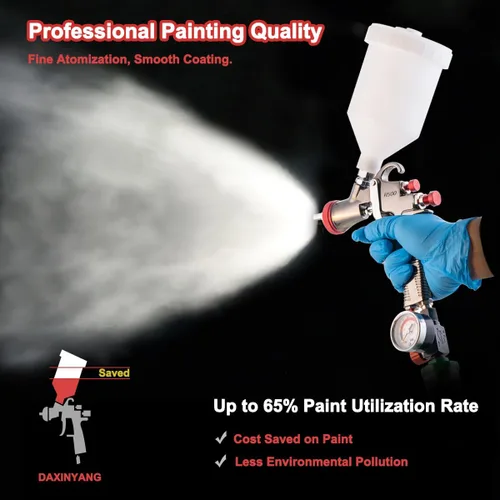 Miniatura 2 de DAXINYANG R500 Pistola rociadora LVLP con boquillas de 1.3/1.5/1.7/2.0mm, Válvula de control de flujo de aire y filtros de pintura, Pistolas
