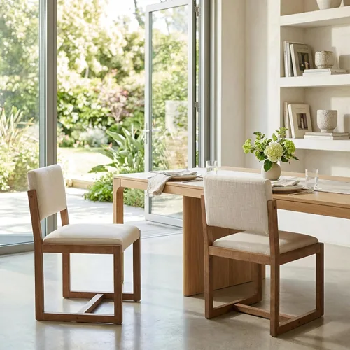Miniatura 3 de DUOMAY Juego de 2 sillas de comedor tapizadas, sillas de comedor modernas de mediados de siglo, sillas auxiliares de cocina de tela de lino con Beige