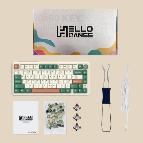 Miniatura 7 de 75% Teclado mecánico retro verde con cable intercambiable en caliente con perilla de metal Junta de montaje RGB retroiluminado programable y luz
