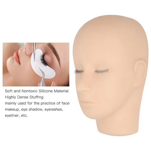 Miniatura 2 de Cabeza de maniquí de pestañas, cabeza de maniquí de extensión de pestañas, cabeza de práctica de goma de maquillaje de 3 capas, cabeza de muñeca