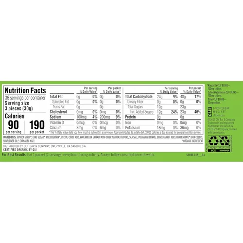 Miniatura 12 de CLIF BLOKS - Sabor sandía salada con 2X sodio - Masticables energéticos - Sin OGM - A base de plantas - Combustible rápido para ciclismo y correr