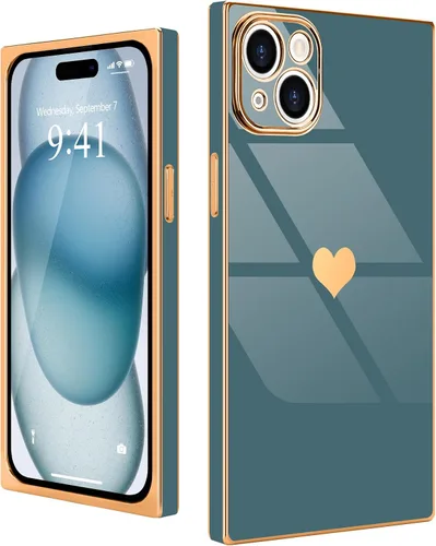 Miniatura 55 de Compatible con iPhone 12 Funda Rectangular Bonita Chapado Dorado Lujo Corazón de Amor Funda de Teléfono para Mujeres Niñas A Prueba de Golpes