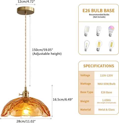 Miniatura 7 de Lámpara colgante colgante moderna de latón dorado 1 luz colgante de vidrio ámbar iluminación diseño cúpula moderna lámpara colgante para isla