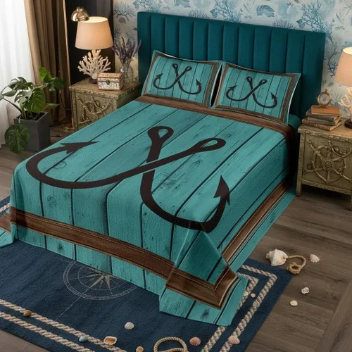 Miniatura 11 de Castle Fairy Shark Kids Bedspread Twin Size,3D Shark Bule Underwater World Coverlet Set,Boys Girls Bedroom Decor,Marine Life Quilted Coverlet,Ocean