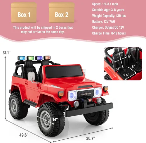 Miniatura 7 de Costzon Auto de 2 plazas, camión Toyota FJ40 con licencia de 12 V con control remoto de 2.4 G, suspensión de resorte, caja de almacenamiento, luces