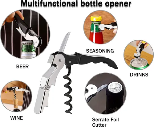 Miniatura 5 de 12 paquetes de abridor de botellas de vino, sacacorchos de vino, abridor de botellas de vino negro, cortador de láminas para picnic, fiesta
