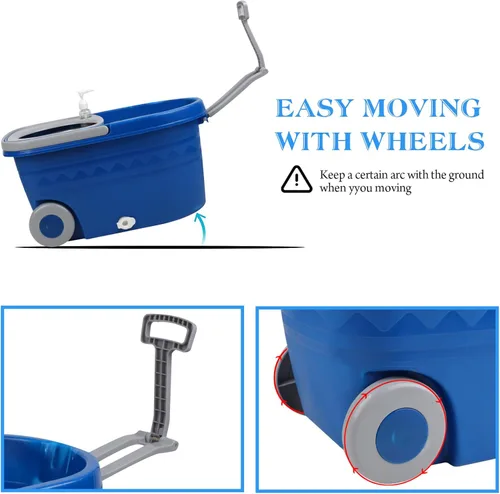 Miniatura 6 de Juego de trapeador y cubo con escurridor de 25 cuartos de galón, acero inoxidable Deluxe 360 Spinning Mop Bucket Sistema de limpieza del suelo con 3