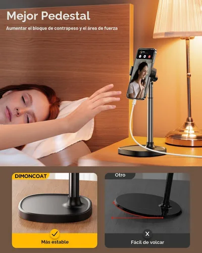 Miniatura 6 de DIMONCOAT Soporte de teléfono para escritorio, soporte de teléfono ajustable en ángulo y altura para escritorio, soporte universal de aleación