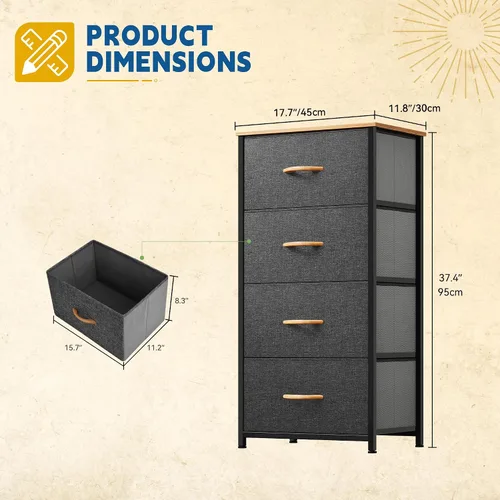 Miniatura 3 de DWVO Cómoda de 4 cajones, cómoda pequeña para dormitorio, torre de almacenamiento de tela, cómoda, unidad organizadora para armarios, sala de estar