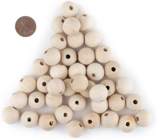 Miniatura 2 de TheBeadChest - Cuentas de madera natural sin terminar (0.394 in, juego de 60)