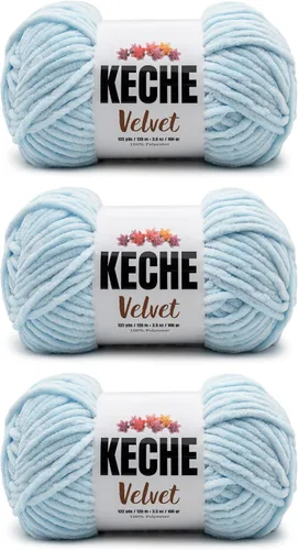 Miniatura 142 de Keche Hilo de terciopelo para ganchillo, manta de felpilla suave, voluminosa, hilo amigurumi, 3.53 oz (132 yardas), color azul bebé