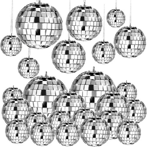 Miniatura 7 de MTLEE 20 piezas de decoración de bolas de discoteca de varios tamaños, decoración de fiesta, adornos de bola de discoteca, espejo pequeño grande