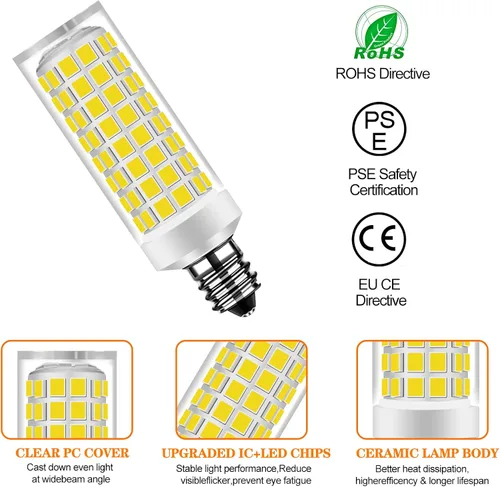 Miniatura 2 de Bombilla LED E11 de 5 W, equivalente a 50 W, luces halógenas de repuesto, mini base de candelabro AC110-130V, sustituye a 75t4q/ev/mc T4/T3 JD e11