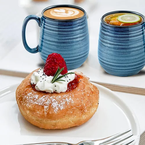 Miniatura 7 de HASENSE Juego de 2 tazas de café grandes de porcelana de 20 onzas para la oficina y el hogar, taza de café moderna con mango grande para café