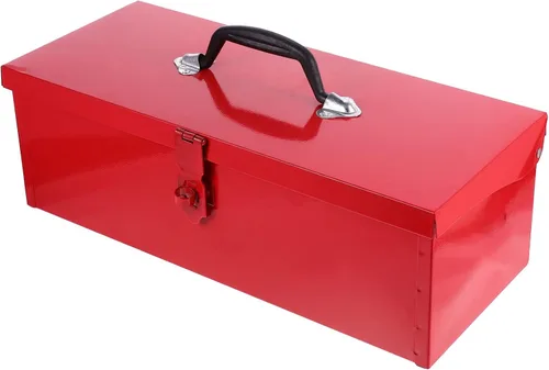 Miniatura 8 de YARNOW Caja de herramientas de hoja de hierro rojo con cerradura, caja de herramientas portátil de metal de 15 x 6.3 x 5.1 pulgadas