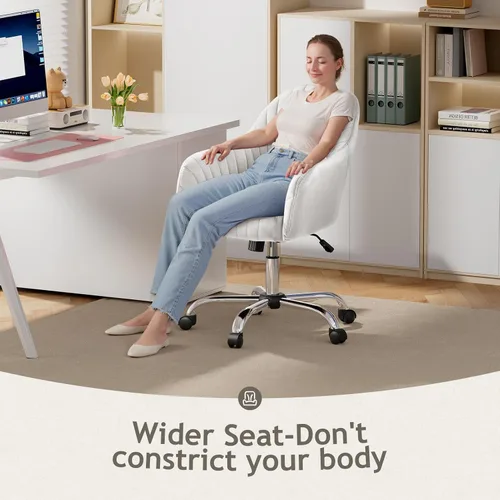 Miniatura 9 de Warmiehomy Silla de escritorio de terciopelo para oficina en casa, moderna silla de trabajo giratoria ajustable, sillas de tocador para mujeres