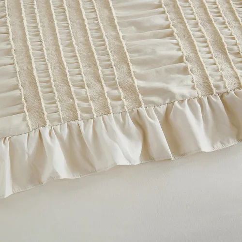 Miniatura 6 de WONGS BEDDING Juego de edredón individual, 6 piezas de cama beige en una bolsa para dormitorio, edredón bohemio con volantes para cama individual