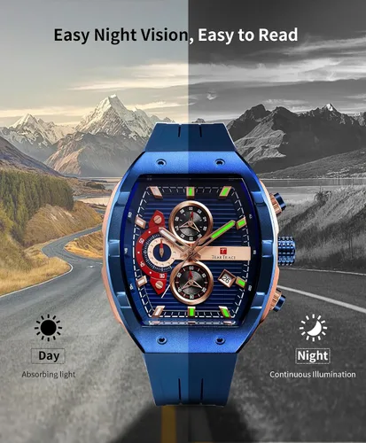 Miniatura 6 de Relojes para hombre con correa de silicona analógico de cuarzo impermeable cronógrafo luminoso Tonneau relojes para hombre, vestido deportivo