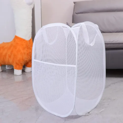 Miniatura 4 de Paquete de 2 cestas de lavandería, cesta de lavandería plegable de malla emergente con mango duradero, fácil de abrir y plegar para dormitorio
