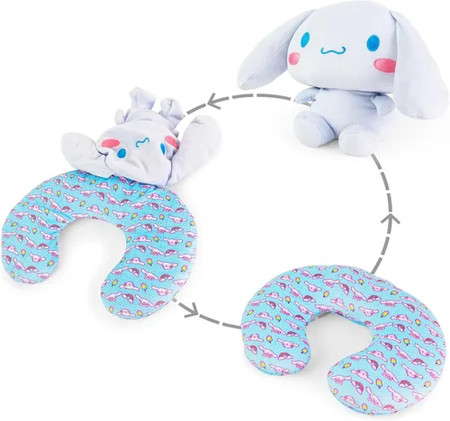 Sanrio Cinnamoroll - Almohada cervical reversible y felpa para adultos, esenciales de viaje para un apoyo extra cómodo en aviones, automóviles
