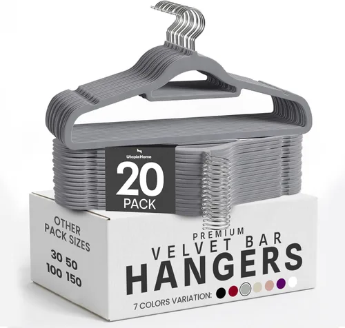 Miniatura 15 de Utopia Home Perchas de terciopelo de alta calidad, paquete de 20 – Percha antideslizante con barra de amarre – Perchas negras con gancho giratorio