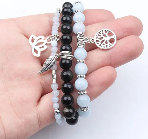Miniatura 4 de UEUC - Pulseras Reiki, apilables, de piedras curativas, cristales, con dije del árbol de la vida, yoga y hoja de loto, contra la ansiedad