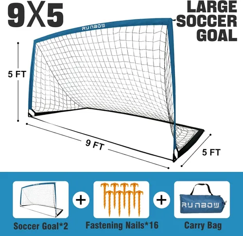 Miniatura 2 de Portería de fútbol infantil de 9 x 5 pies con bolsa de transporte, red de fútbol plegable portátil para entrenamiento en el patio trasero, uso