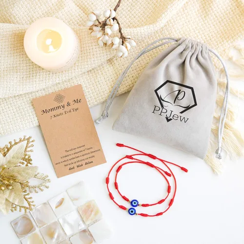 Miniatura 5 de PPJew Pulsera de 7 nudos contra el mal de ojo rojo, pulseras de protección para mamá y mí, juego de pulsera a juego de amuleto para mujeres y niñas