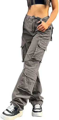 Pantalones cargo de tiro bajo para mujer, pantalones de paracaídas holgados Y2K, ropa de calle, pantalones sueltos de cintura alta, pantalones