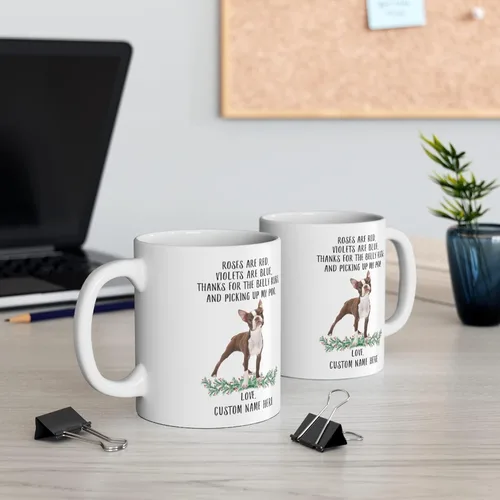 Miniatura 5 de Regalos divertidos para los amantes de las mascotas Boston Terrier White Borwn con nombre personalizado Roses Are Red Violets Are Blue Dog Christmas