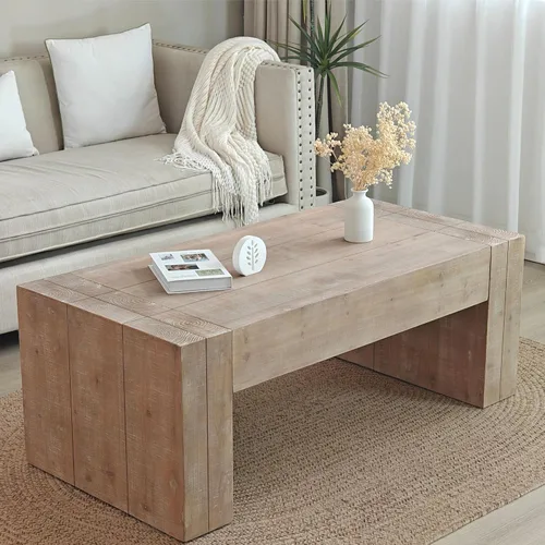 Miniatura 30 de Mesa de centro de madera, 39.37 pulgadas, cuadrada de mediados de siglo, mesa central de madera moderna de madera de fibropanel de densidad media