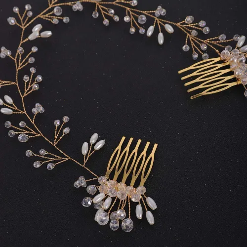 Miniatura 4 de Bride Crystal Hair Vine Diadema Peine de boda Pieza de fiesta de noche (dorado)