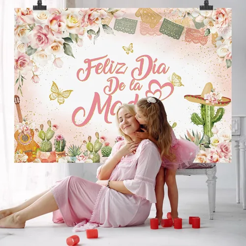 Miniatura 7 de MEHOFOND Fondo de feliz día de la madre, decoración mexicana para el Día de la Madre, fondo floral rosa para cabina de fotos, cartel de fiesta