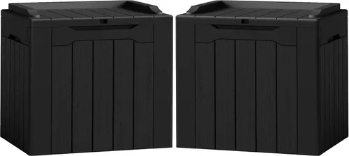 Miniatura 22 de Flamaker Caja de almacenamiento para exteriores de 80 galones, caja de resina impermeable para cubierta con textura de madera, caja de entrega