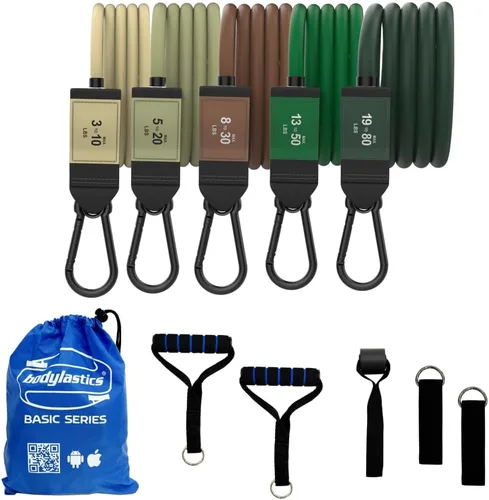 Miniatura 15 de Bodylastics Juego de bandas de resistencia – Bandas de resistencia con asas, correas de tobillo, anclaje de puerta, bolsa de transporte – Bandas PRO