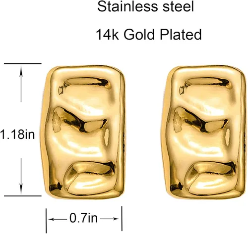 Miniatura 3 de Aretes rectangulares dorados gruesos para mujer, delicados y gruesos, aretes geométricos minimalistas para mujeres y niñas