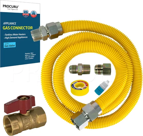 Miniatura 18 de PROCURU Conector de gas flexible universal de 1" de diámetro exterior x 24" (2 pies) x 3/4" MIP x 3/4" FIP, con/sin válvulas de servicio, tubería