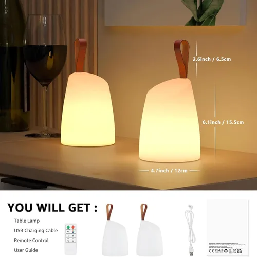 Miniatura 2 de uuffoo Paquete de 2 lámparas LED de mesa portátiles para exteriores, lámpara de mesa recargable con control remoto, RGB y blanco cálido, IP44