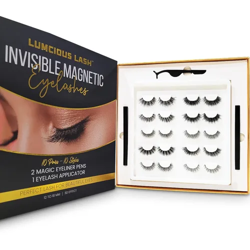 Kit de pestañas magnéticas invisibles y delineador de ojos, 10 pares de pestañas postizas de aspecto natural con 2 bolígrafos magnéticos mágicos y