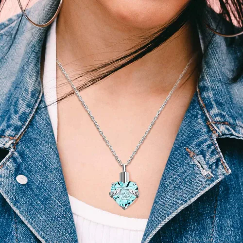 Miniatura 6 de XIUDA Collar de urna de cristal con piedra natal, colgante de recuerdo conmemorativo, soporte de ceniza, joyería de cremación para cenizas