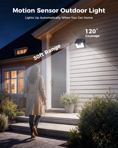 Miniatura 5 de Peasur Luces Solares para Exteriores con Sensor de Movimiento, 140 LED Luz Solar Alimentada por Energía Solar para Cerca Impermeable, 3 Modos