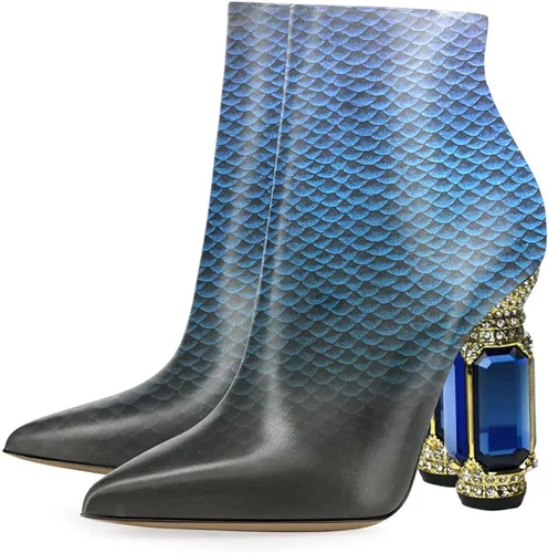 Miniatura 90 de FSJ Botas de tacón alto con punta puntiaguda para mujer, con tacón alto, con cremallera lateral brillante, estilo casual, para uso diario, zapatos