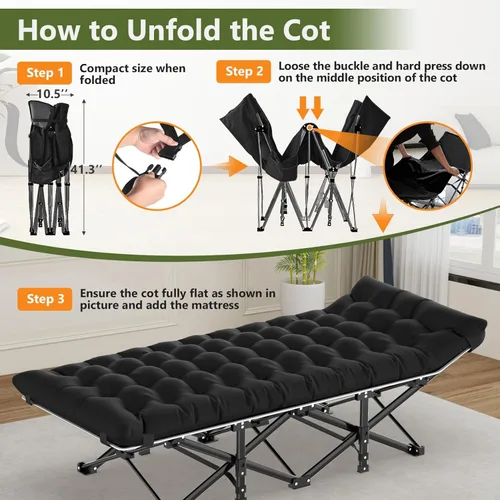 Miniatura 5 de Slendor Cuna de Camping, Cunas de Camping Plegables para Adultos, Cuna de Dormir Portátil con Bolsa de Transporte, Oxford de Doble Capa 1200D, Cama