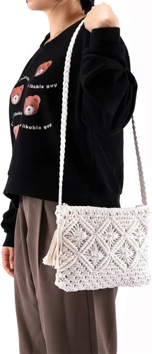 Miniatura 7 de CHIC DIARY Bolso de mano de paja para mujer, bolso de paja bohemio para verano, playa, tejido, sobre cartera de muñeca